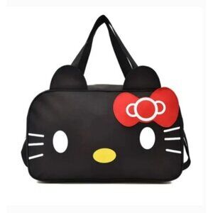 Hello Kitty Black Travel Duffel Bag With Red Bow & Adjustable Strap By Sanrio Fo